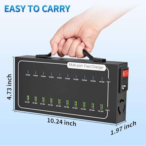 430W Fast USB Charging Station, Vantacent89 20 Port (10 PD+10 QC) USB C Charging Station for Multiple Devices, Charger Block with Intelligent Protection for iPhone, Android Cell Phone, iPad, Tablet - Image 6