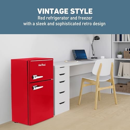 West Bend Mini Fridge with Freezer Retro-Styled for Home Office or Dorm, Features Dual Doors Removable Glass Shelves Manual Defrost and Mechanical Adjustable Temperature Control, 3.1-Cu.Ft, Red - Image 4