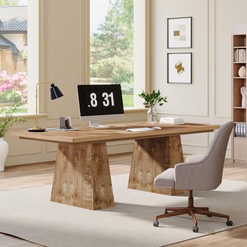 Tribesigns 63-Inch Executive Desk, Large Office Computer Desk with Double Pedestal, Modern Simple Workstations Writing Table Conference Table Business Furniture for Home Office, Natural - Image 4