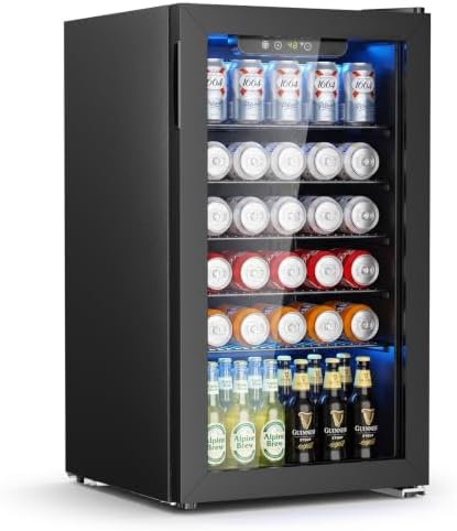 Antarctic Star Mini Fridge 130 Can Beverage Refrigerator Cooler with Glass Door,Adjustable Shelves & Digital Temperature for Soda Beer or wine fridge for Home, Office Bar 3.1cu.ft by AntarcticStar