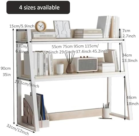 Dorm Desk Hutch,Ladder Desktop Bookshelf,2-Tier Computer Desktop Bookcase,Desk Hutch Top Only,Desk Organizer Shelf,Multipurpose Desktop Display Rack for Dorm Office Home(30x13x35inch, Black) - Image 2
