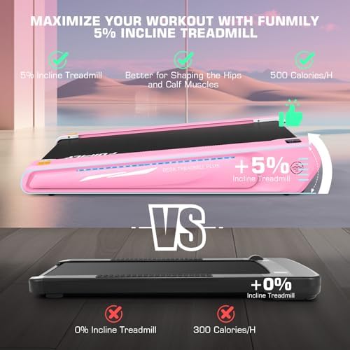 FUNMILY Smallest Walking Pad with 5% Incline, 2 in 1 Under Desk Treadmill for Home Office, 2.5 HP Mini Compact Walking Treadmill, Installation-Free/300lbs Weight Capacity/Unique Lighting Design - Image 2