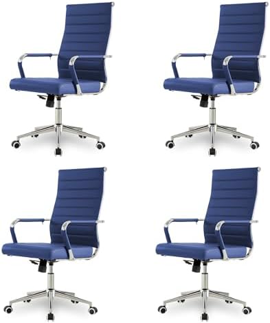 Okeysen Office Desk Chair, Ergonomic Leather Modern Conference Room Chairs, Executive Ribbed Height Adjustable Swivel Rolling Chair for Home Office Set of 4. (Blue) by Lepdep