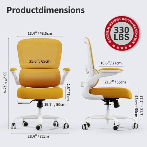 TRALT Office Chair - Ergonomic Desk Chair with Adjustable Lumbar Support, Mesh Computer Chair, Executive Chair for Home Office Comfortable Lumbar Support (1, White Yellow) - Image 2