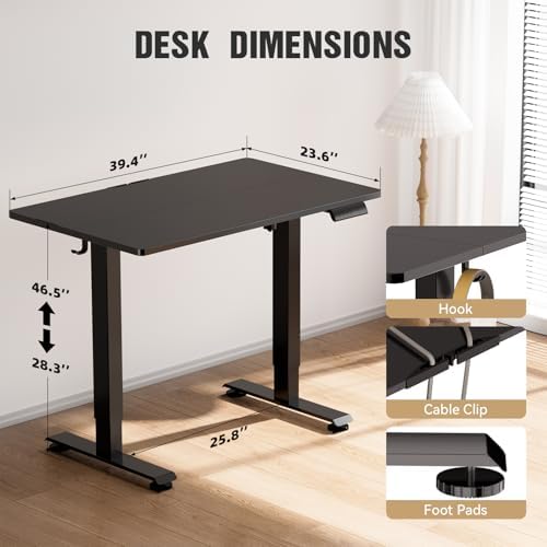 Veken 39.4 Inch Large Electric Standing Desk, Gaming Table, Black - Image 3