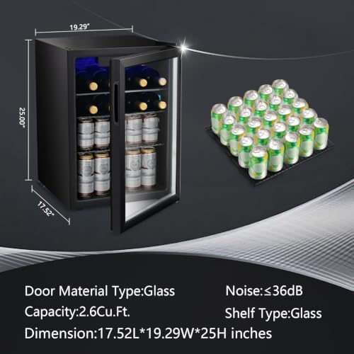 Antarctic Star 2.6cu.ft Wine Cooler/Cabinet Beverage Refrigerator, Small Mini Wine Cellar Fridge, Beer Soda Clear Front Glass Door, Quiet Operation, Adjust Temperature, Freestanding, Black…… - Image 4