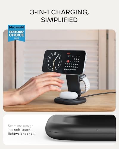 Satechi 3-in-1 Qi2 Foldable Stand, Wireless Charging Station, Space Black - Image 2