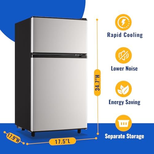 WANAI 100L Silver Mini Fridge With Freezer Compact Refrigerator for Dorm - Image 3
