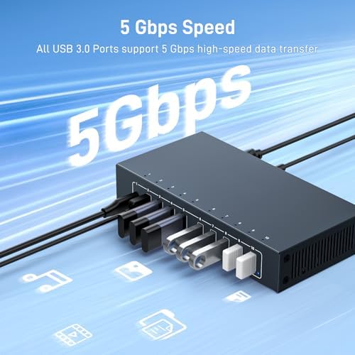 10 Port Powered USB 3.0 Hub, Industrial Rack Mountable USB Data Hub with 12V/3A Adapter 105W Output ESD Protection, Rugged Metal Case USB Expander Splitter - Image 3