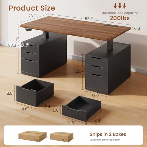 SEDETA Electric Standing Desk with 6 Drawers, 55" Adjustable Stand up Desk with Storage, Computer Desks with Power Outlets for Home Office, Black - Image 2