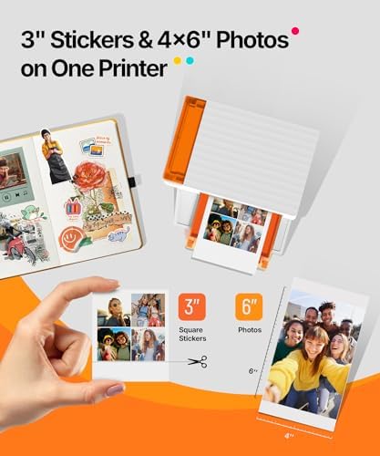 Liene Amber M110 Bluetooth Photo Printer 80 Sheets, Portable Photo Printer for iPhone, Thermal Dye Sublimation, Picture Printer 60 Sheets 4x6 Paper & 20 Sheets 3" Square Sticker Paper & 2 Cartridges - Image 2