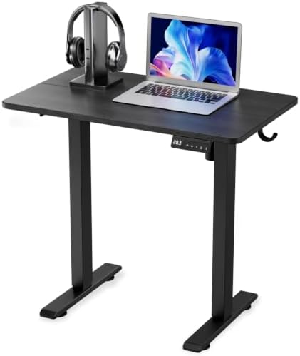 32x19“ Electric Standing Desk, Small Desk Adjustable Height Black by HMLANGQI