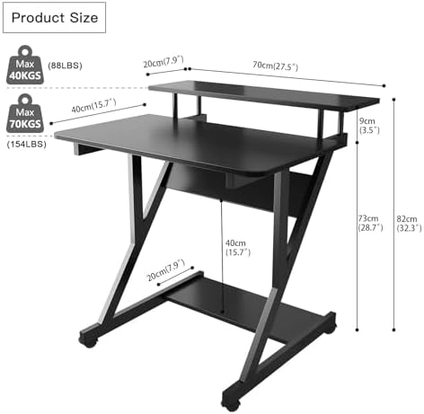 Dripex Computer Desk for Small Spaces, 27.5 inch Small Computer Desk, 3 Tier Compact Desk with Monitor Shelf and Bottom Storage Shelves, Space Saving Desk, Black - Image 3