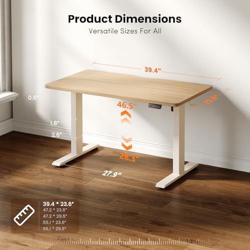 CubiCubi Electric Height Adjustable Standing Desk 40x24 Inch, Light Walnut - Image 2