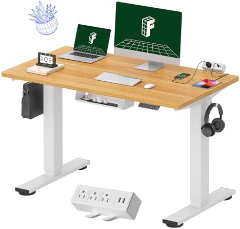 FLEXISPOT EN2 48"x24" Whole-Piece Standing Desk with Power Strip, Maple by Unknown