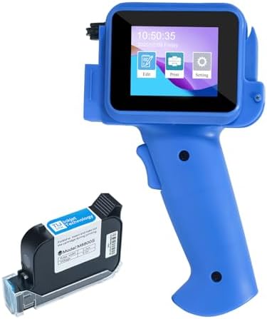 Handheld Inkjet Printer with 42ml Quick-Drying Ink Cartridge, 0.5 Inch Nozzle Ink Jet Coding Machine for EXP Date/Batch Number/QR Code/Barcode/Logo/Text (ZM-C12mini) (Blue) by Unknown