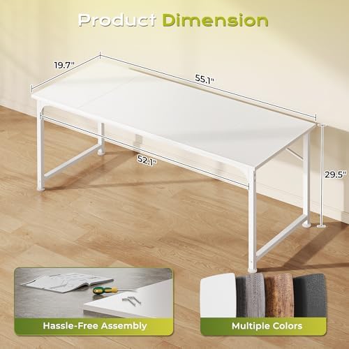 PRAISUN 55 Inch Computer Desk, Office Desk, Spacious Desktop, White - Image 3