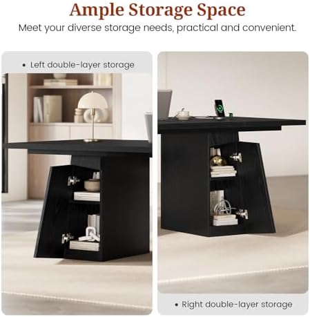 UPOSOJA 63 in Executive Desk with Power Outlets, Modern Home Office Desk with Storage Cabinet, Wood Computer Desk Business Workstation Desk Conference Table Black - Image 5