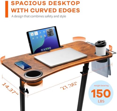 Treadmill Desk, Small Standing Desk for Walking Pad, 30-47 Inch Adjustable Height Walking Pad Stand for Treadmill, Portable Standing Table for Bike and Home Office Work - Brown - Image 3