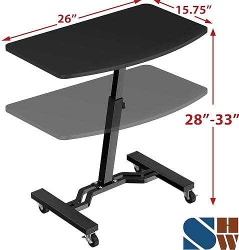 SHW Mobile Height Adjustable Laptop Rolling Cart w/Lockable Wheels, Black - Image 3