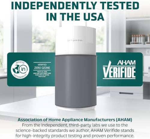 GermGuardian AirSafe+ XL Smart Air Purifier for Bedroom and Home - WiFi and App Enabled - 360-Degree True HEPA Filter - Filters Pet Dander, Dust, Smoke - Air Quality Monitor - AP3250 - Gray & White - Image 6