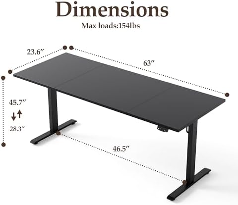 Klicelor 63 Inch Large Electric Standing Desk, Height Adjustable Office Desk, Sit Stand Up Computer Gaming Desk with Memory Preset, Three-Piece Desktop, Black - Image 3