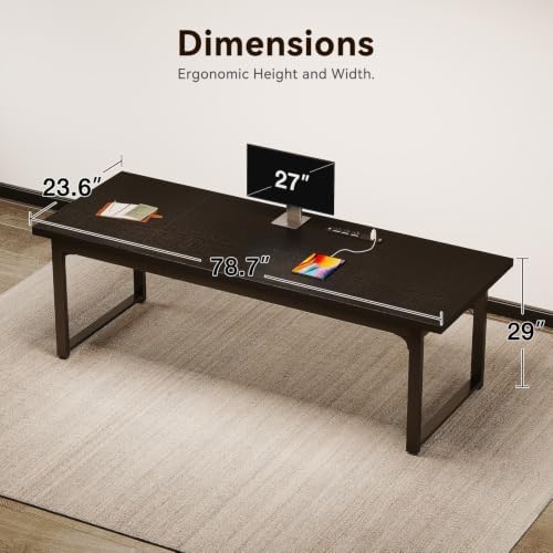 Coleshome 79 Inch Long Computer Desk with Power Outlet, Thicker Desktop & Legs, Large Heavy Duty Office Desk for Home Office & Gaming, Black - Image 3
