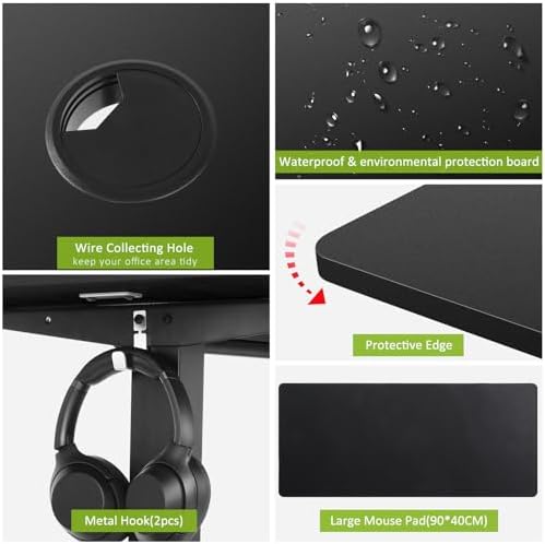 farexon 63x24 Inch Electric Standing Desk with Mouse Pad, Black - Image 5