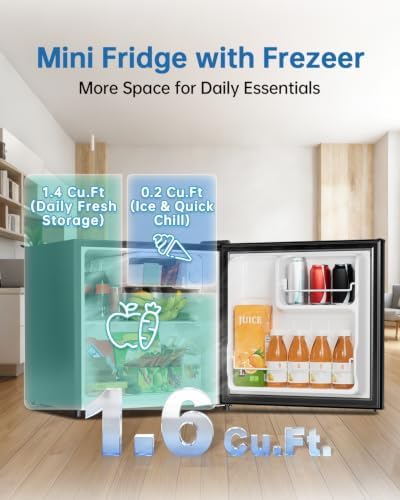 1.6 Cu Ft Mini Fridge with Freezer, Single Door Upright Freezer - Image 3
