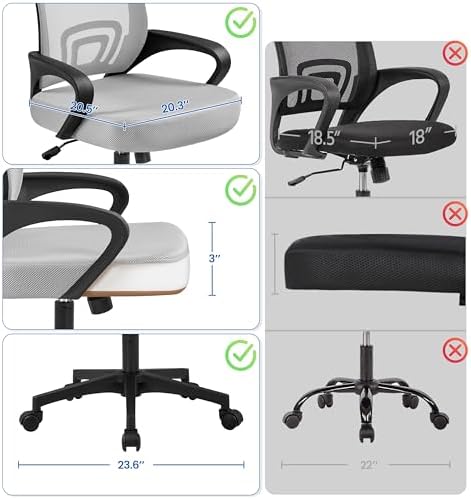 Yaheetech Mid Back Mesh Computer Office Desk Chair Adjustable Swivel, Grey - Image 5