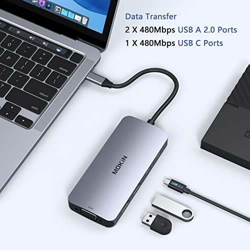 USB C Docking Station Dual HDMI, MOKiN Docking Station 3 Monitors, DisplayPort, VGA, 100W PD Charging, 2USB A 2.0, USB C 2.0 Ports Multiport Adapter, 8 in 1 USB Hub for Dell, HP, Lenovo ThinkPad - Image 6