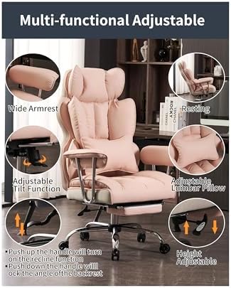 Efomao Big and Tall Office Chair 400LBS - Pink Heavy Duty Executive Office Chair with Footrest, Ergonomic Home Office Desk Chair, Wide Computer Chair for Heavy People - Image 3