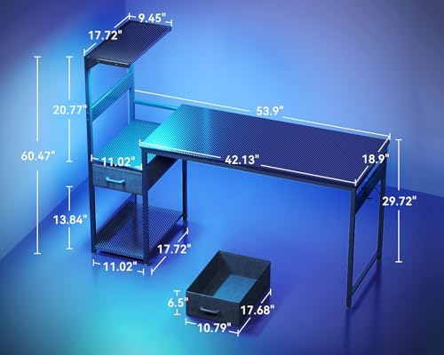Casaottima 54'' Gaming Desk with LED Lights & CPU Stand, Black - Image 3