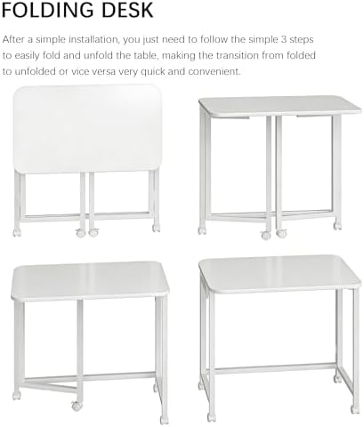 JSB Folding Desk for Small Spaces,Mobile Portable Rolling Laptop PC Table on Wheels,Foldable Computer Desk for Home Office,Bedroom,Dorm,Space Saving (All White, 23.6") - Image 5