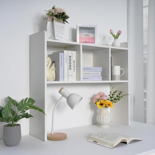 Desk Bookshelf for Computer Desk, 3 Tier Desk Shelves Desktop Organizer Shelf, Desk Hutch Organizer for Monitor & Printer, Space-Saving Tabletop Storage Shelving for Office Dorm Room, White - Image 4