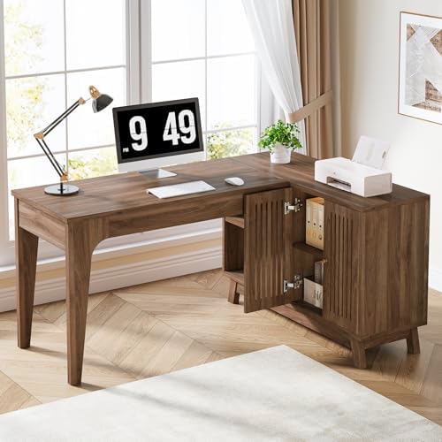 Tribesigns 57-Inch L-Shaped Desk, Office Computer Desk with Storage, Wooden Corner Workstation, Study Writing Table for Home Office (Walnut) - Image 3