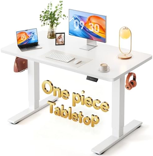 FEZIBO One-Piece Standing Desk, 48"x24" Seamless Tabletop Electric Height Adjustable for Home Office, Study Rooms & Multi-Device Workstations, White by FEZIBO