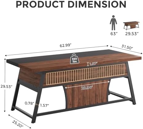 63" Modern Executive Desk with Storage Shelf & LED Light - Image 2