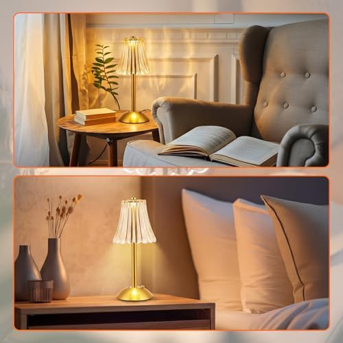 Liliful 2 Pcs Cordless Table Lamp LED Touch, Gold, Rose Style - Image 6