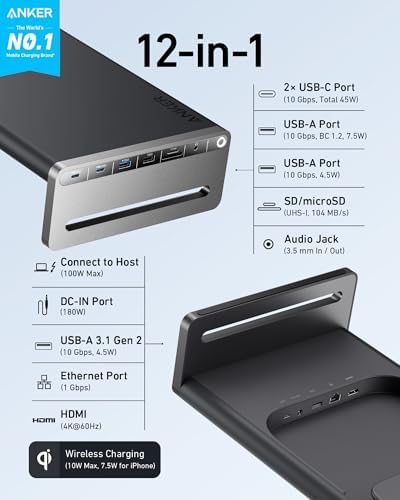 Anker 675 USB-C Docking Station, 12-in-1 Monitor Stand, Wireless Charging - Image 2