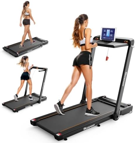 Hccsport Treadmill with Incline, 3 in 1 Under Desk Treadmill Walking Pad with Removable Desk Workstation 3.5HP Foldable Compact Walking Treadmills for Home Small Office with Wristband Remote Control by HCCSPORT