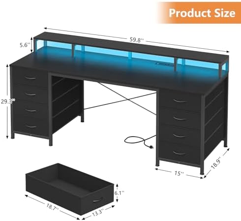 60" Computer Desk with 8 Drawers & Monitor Stand for Home Office, Bedroom - Image 2