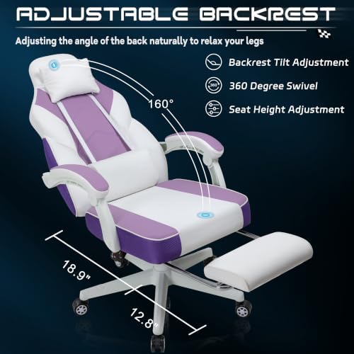 Big and Tall Gaming Chair for Adults, Computer Chair with Footrest, Purple - Image 3