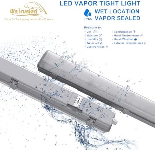 4FT LED Vapor Tight Emergency Light, Battery Backup, IP65 IK08, 20W(2500lm)/40W(5000lm), 3/4/5000K CCT Selectable, Outdoor Waterproof Shop Light, Vapor Proof Lighting Fixture for Carport, FCC Listed - Image 4