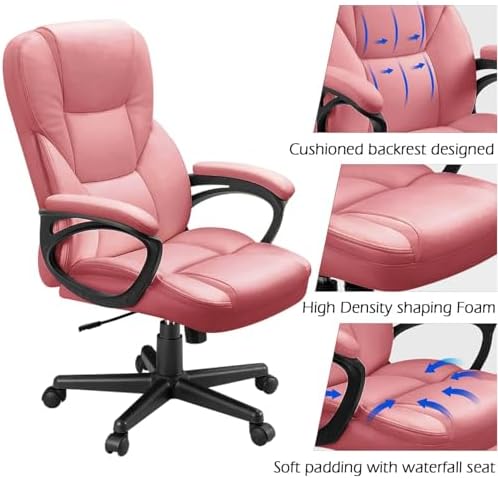 Furmax Office Executive Chair High Back Adjustable Managerial Home Desk Chair, Swivel Computer PU Leather Chair with Lumbar Support (2, Pink) - Image 6