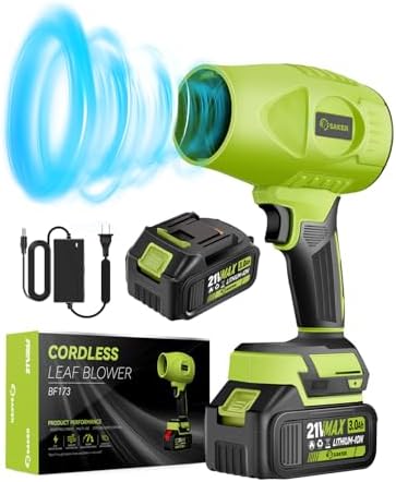 Saker Cordless Leaf Blower Portable Dust Cleaner Handheld Blowers 2 x 4.0Ah Batteries 180000 RPM Air Duster with Adjustable Speed for Drying Patio Cleaning Green by Saker