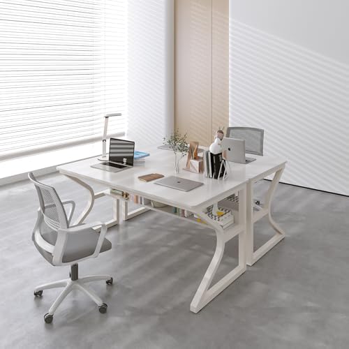 OSCHF 47.3-Inch Writing Desk with Storage Shelf, Warm White - Image 7