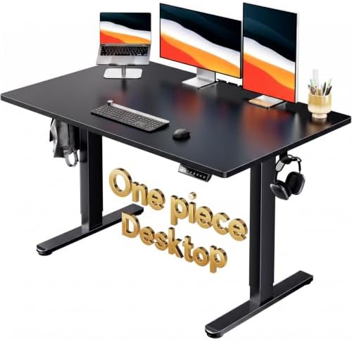 HUANUO Electric Standing Desk, Whole Piece Desktop, Adjustable Height Computer Desk, 4 Height Memory Settings, Sit Stand Up Desk for Home Office, 48" x 30", Black by HUANUO