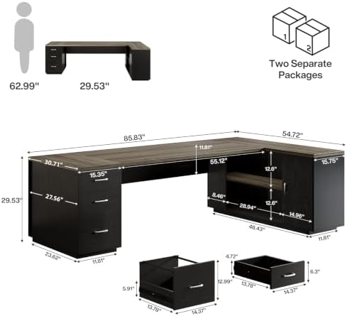 Tribesigns 85.8-Inch L-Shaped Executive Desk, Grey & Black - Image 2