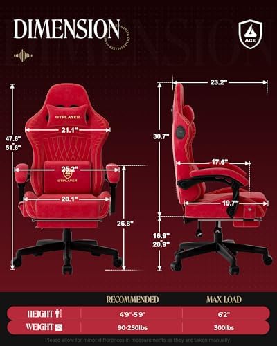 GTPLAYER Gaming Chair, Comfort Computer Office Chair for Adults, Cherry Red - Image 2